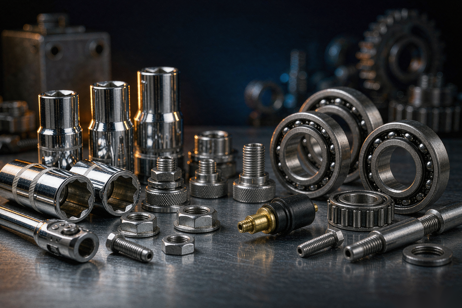 Industrial components on steel surface